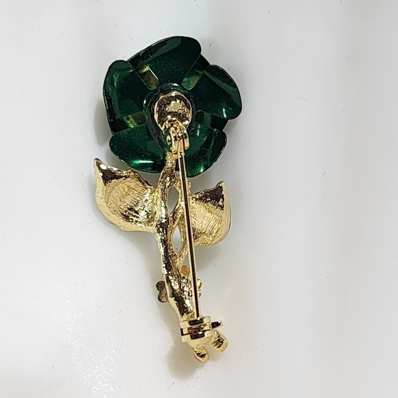 Emerald Green 3D goldtone metal Rose Brooch pin clover Irish St. Patrick's Day - Picture 4 of 8
